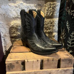 Bottines en cuire noir brodées Mexicana